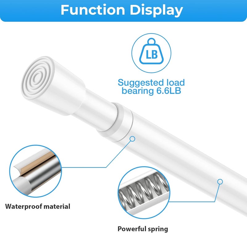 MEXAU 2PCS Small Tension Curtain Rod 27 to 38 Inch,White Short Curtain Rods No Drilling,Loaded Expandable Spring Curtain Rods for Windows Kitchen,Closet,Cupboard,Door,Bookshelf - Image 2